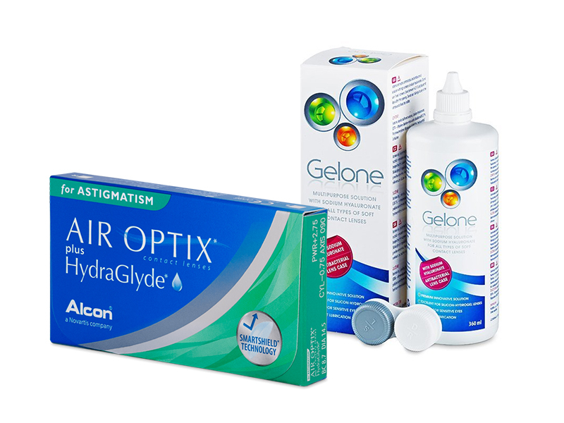Air Optix plus HydraGlyde for Astigmatism (6 лещи) + разтвор Gelone 360 ml