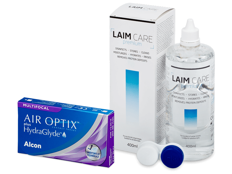 Air Optix plus HydraGlyde Multifocal (6 лещи) + разтвор Laim-Care 400 ml